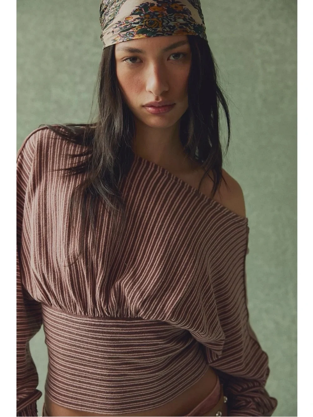 Free People Large My Time Long Sleeve Coastal Boatneck Bohemian Striped Top NWT